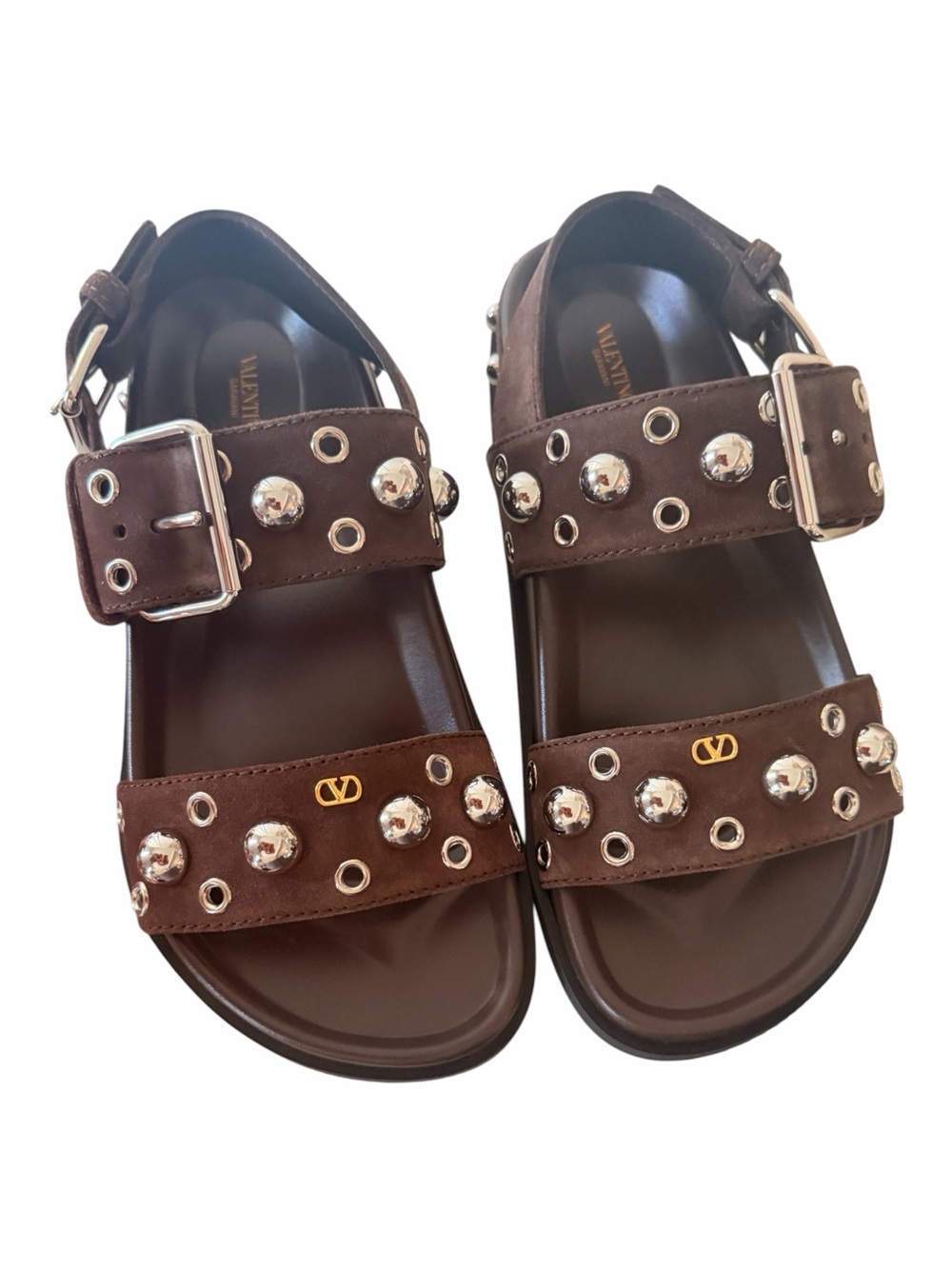 Valentino Garavani Nellcôte 20 Brown Studded Suede Sandals 37.5 NIB